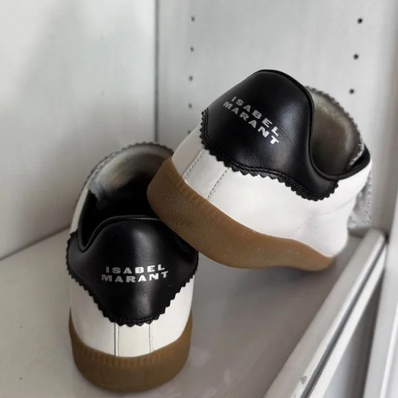 Isabel Marant Black and White Leather Sneakers - Picture 1 of 8
